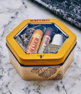 Burt's Bees Lip Balm/Shimmer/Facial Oil/ Pamper Gift Set In A Tin