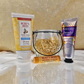 Burt's Bees Pamper Gift Set In a Glass Jar, Body Lotion, Lip Balm, Hand Cream